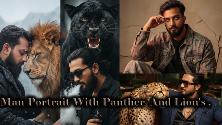 Man Portrait With Panther  And Lion’s ,